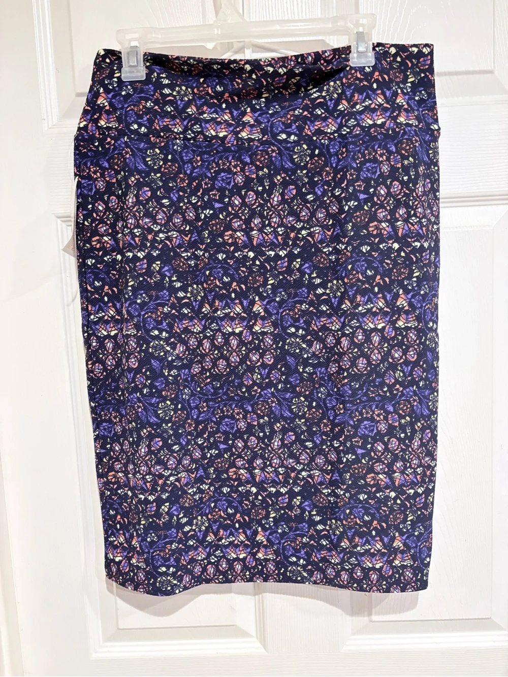LuLaRoe Navy Floral Pencil Skirt with Purple & Pink Accents